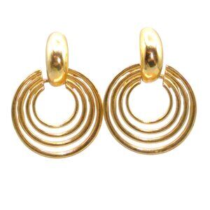 Vintage Modernist Spiral Earrings, Concentric Circles Door Knocker, Modern Art